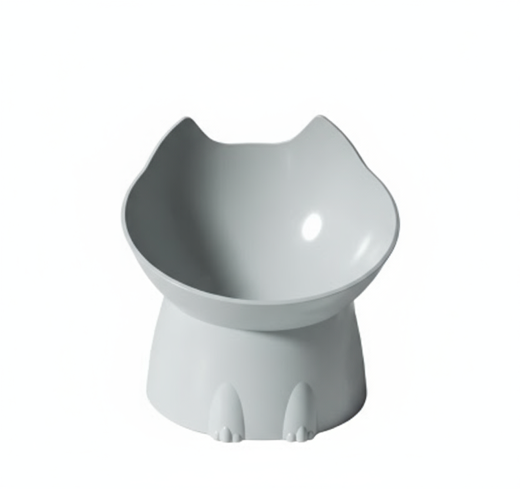 Tigela elevada cinzenta para gato