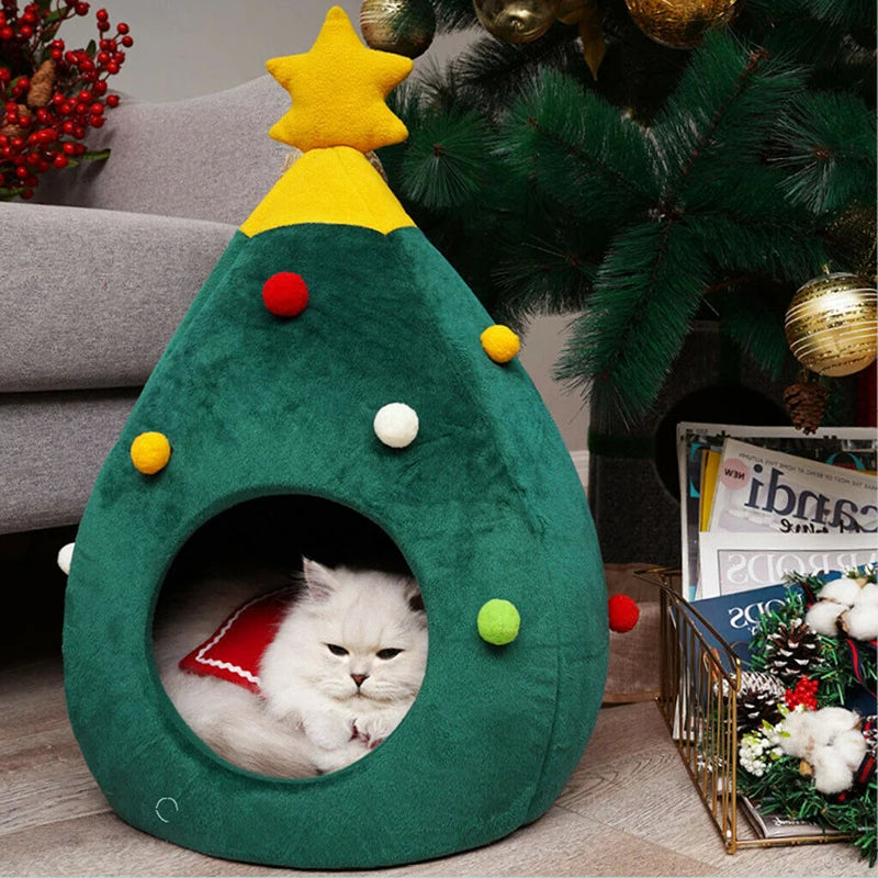 Cama para gatos em forma de árvore de natal