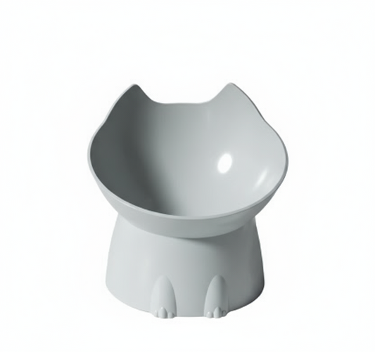 Tigela elevada cinzenta para gato